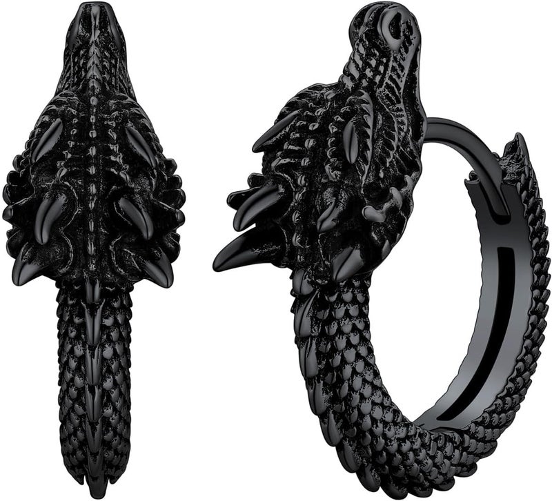 U7 Dragon Earrings Stainless Steel/18K Gold/Black/S925 Sterling Silver Hoop Earrings for Men Women, Personalized Punk Rock Huggie Earrings, Hypoallergenic - Image 1